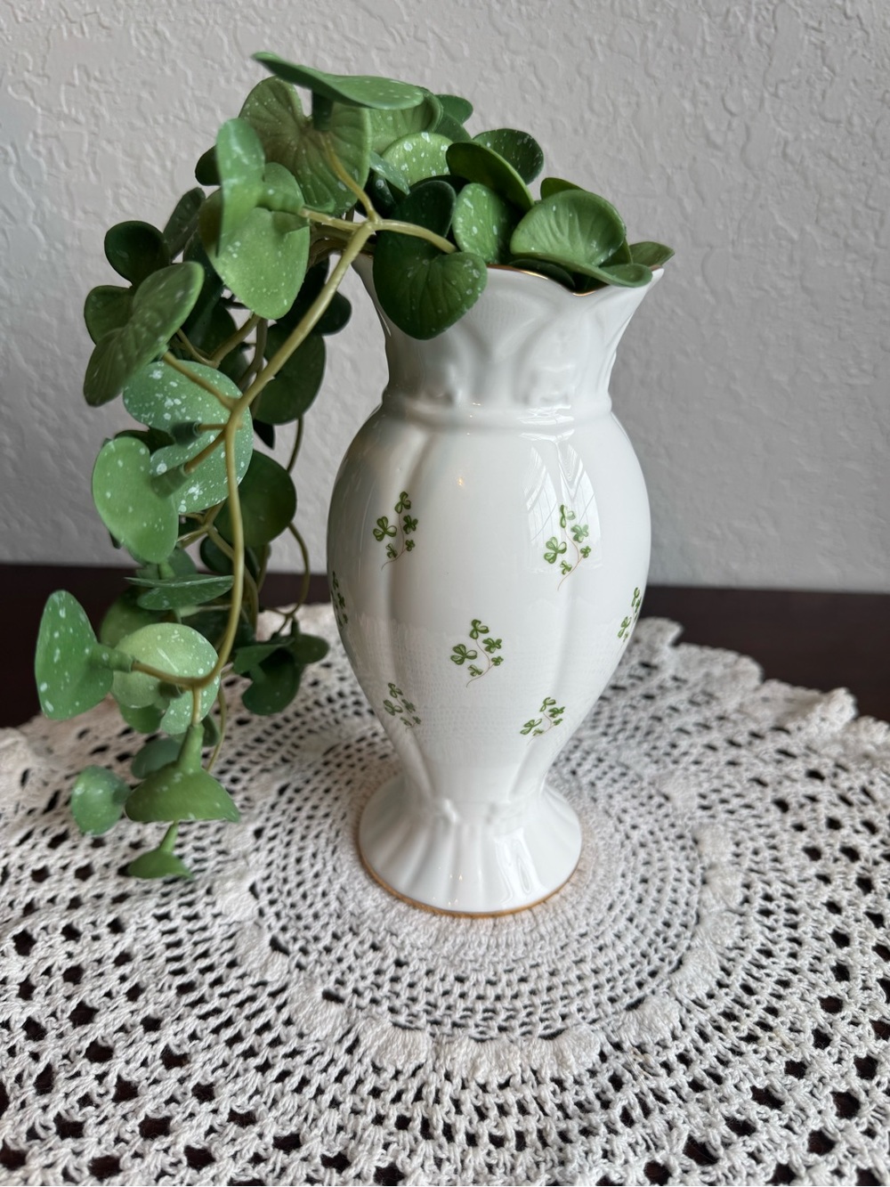 Royal Tara Fine Bone China Vase with Green Shamrock Pattern